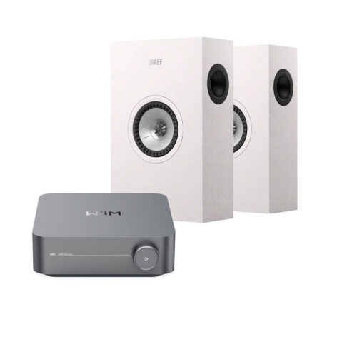 Wiim-Amp-og-KEF-Q4-Hvit Stereopakke med Wiim Amp og KEF Q4 Vegghengte høyttalere